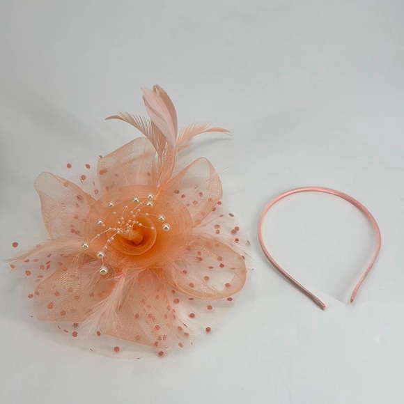 Vintage Feather Pearl Mesh Derby Headpiece Headband Headpiece Fascinator - Picture 9 of 14